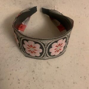 Floral Embroidered Headband - Pink and Black